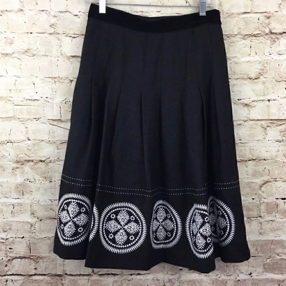 Tory Burch wool pleated embroidered midi skirt